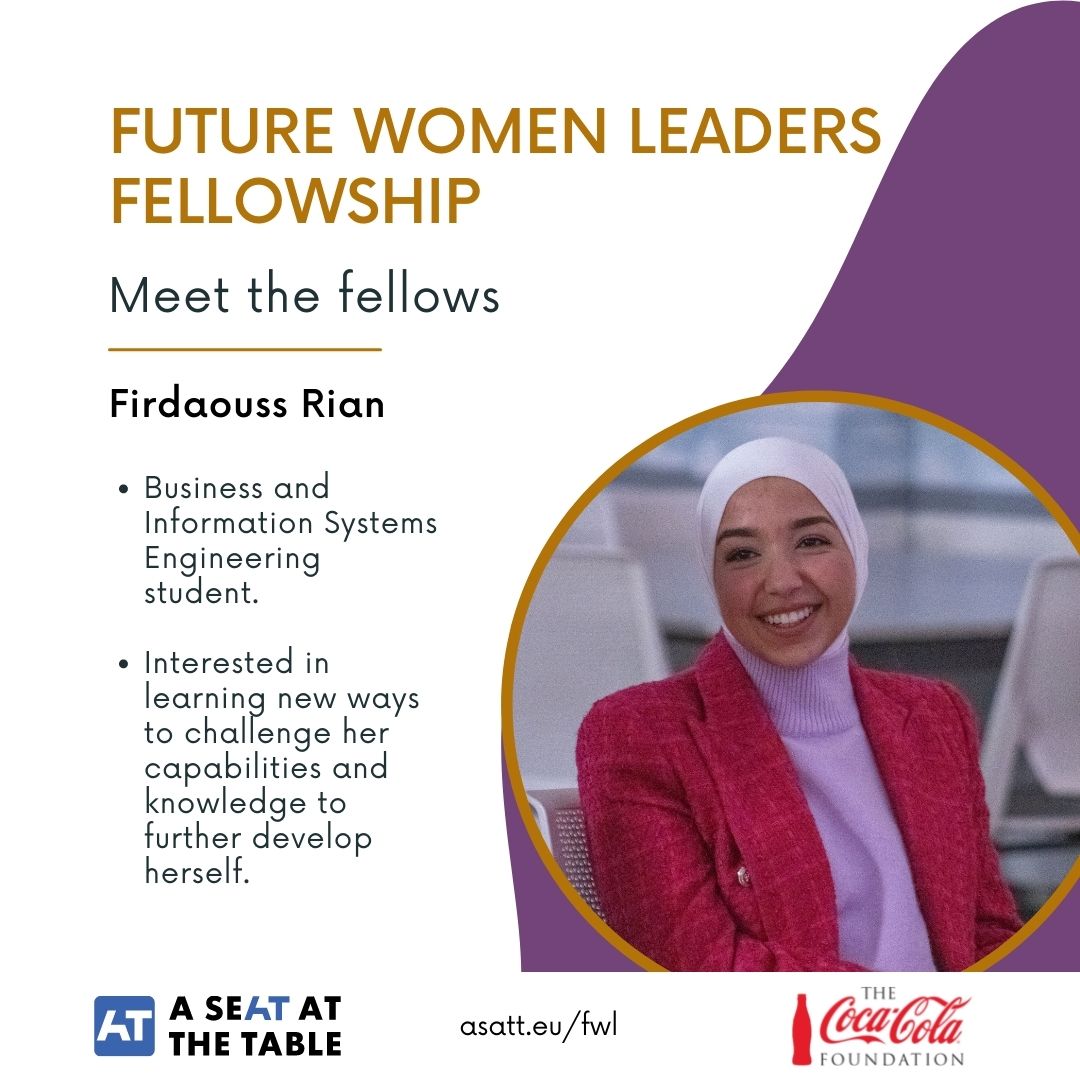 ASATT_EU's tweet photo. Meet Firdaouss, one of the fellows of the Future Women Leaders Fellowship.
“I want to improve. This fellowship seemed to be one of the nicer ways to let my learning curve rise again!”
Supported by #TheCoca-ColaFoundation
➡️ https://t.co/DaLa4gztfs
@CocaColaBE_nl https://t.co/JZ5cSkazde