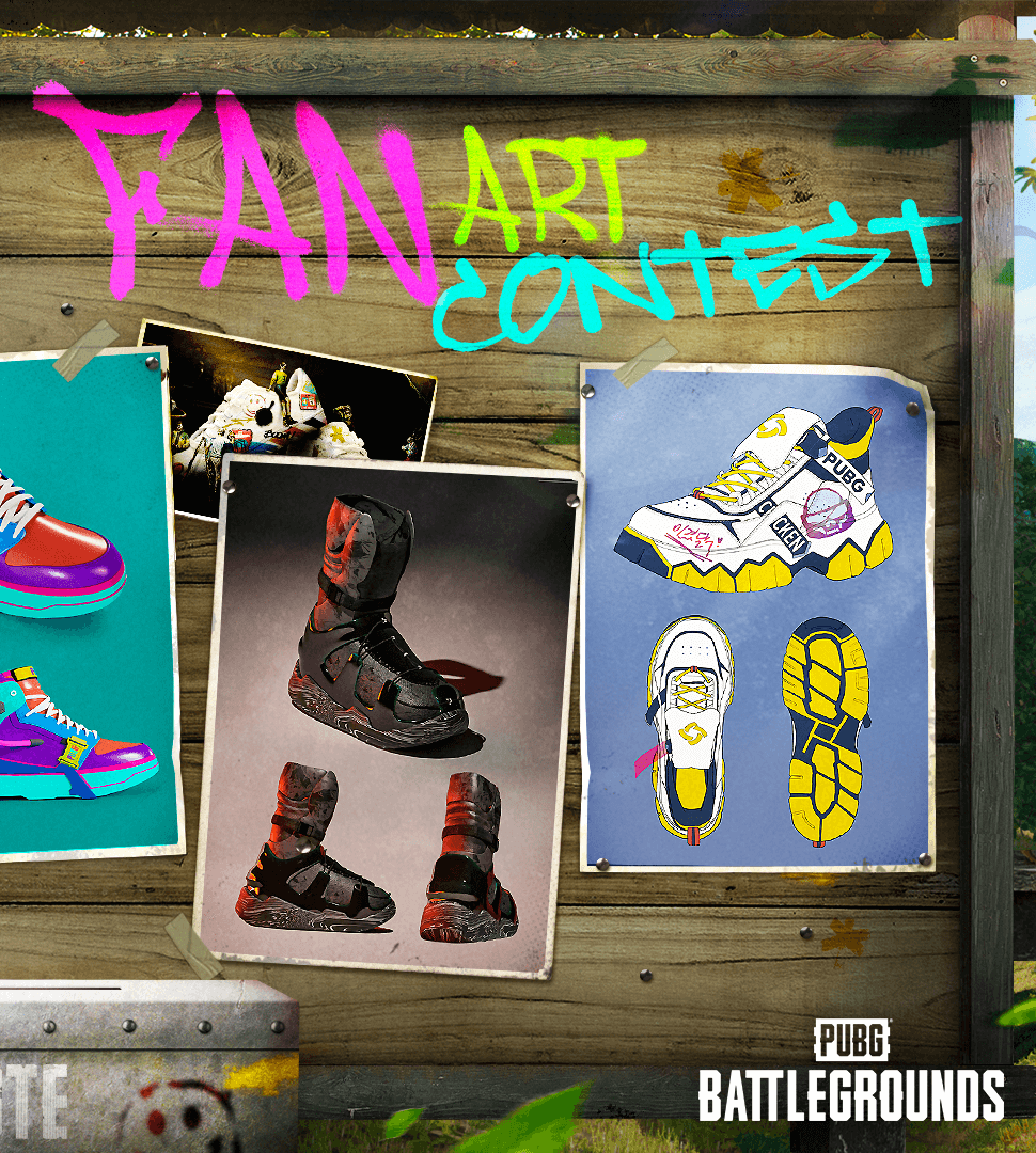 PUBG's tweet photo. We've picked our top 5 designs for the Fan Art Contest! Cast your vote at https://t.co/206NQgXi6P for which design you'd like to see made into an in-game item! https://t.co/IgCulevOfb