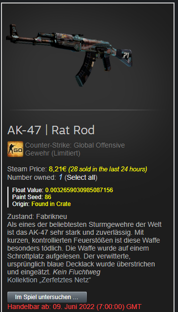 L1GHTN1NGcs_'s tweet photo. ‼️ June 2022 ‼️ #Giveaway 
AK-47 | Rat Rod (Factory New - Float: 0.003265903)

- Follow + RT
- Claim your 3 free cases (if you haven't already): https://t.co/Hb58ZZtoPz (Code l1ghtn1ngcs for 5% bonus)

GLHF :) https://t.co/qIIQhuQYQt