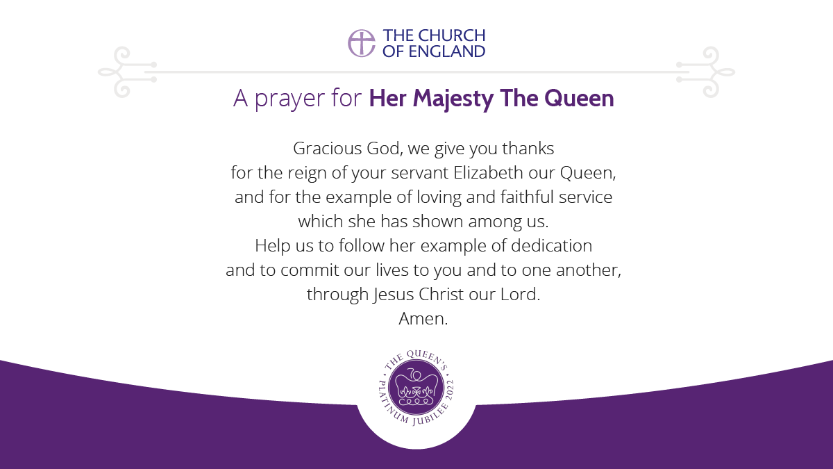 churchofengland's tweet image. 'We give you thanks for the reign of your servant Elizabeth, our Queen.' 🙏🏾

Join us in praying for Her Majesty The Queen as we celebrate the #PlatinumJubilee.

👑 @RoyalFamily