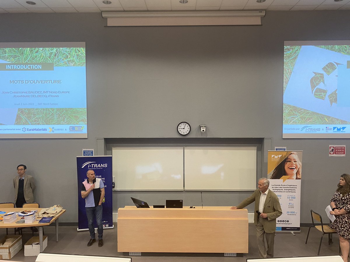 IMT_NordEurope's tweet photo. 📅 C’est parti pour la Journée Industrielle : nouveaux matériaux et procédés pour une mobilité decarbonée ! Avec discours d’ouverture de Jean-Christophe Baudez, Dir. recherche et innovation d’#IMTNordEurope.
@Pole_iTrans @IMTFrance @EuraMaterials @CLUBTEX_TexTech @PoleTeam2 https://t.co/pE0khqxvgs