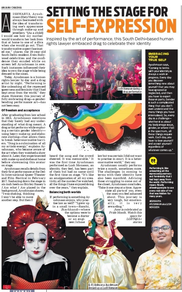 #PrideMonth | Inspired by the art of performance, <a href="/LushMonsoon/">Lush Monsoon</a>, a lawyer by profession, embraced #drag in order to celebrate their identity. Read the full story: shorturl.at/auL06

✍️: <a href="/AnjaniChadha/">Anjani</a> for <a href="/TheMornStandard/">TheMorningStandard</a>