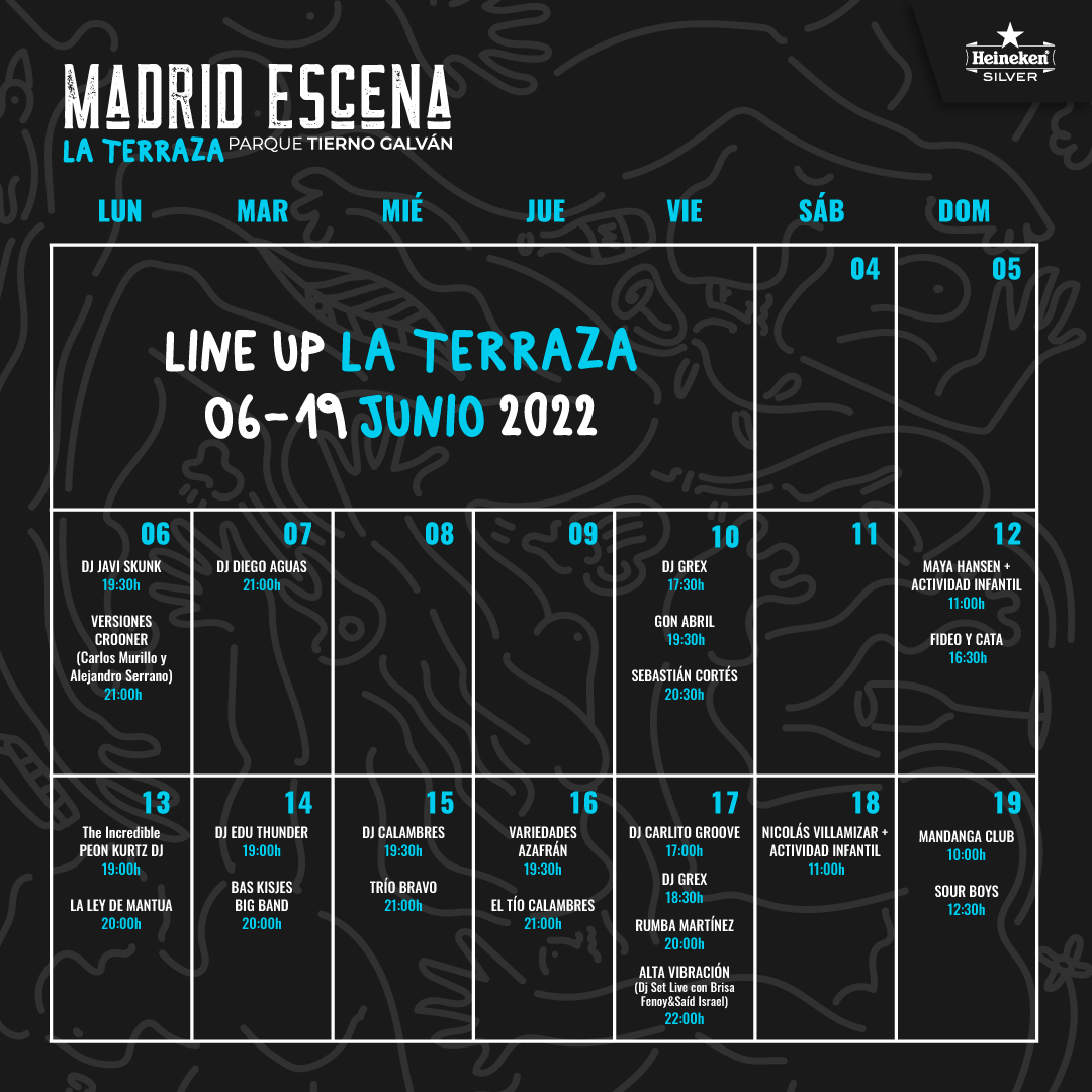 🌿Del 6 al 19 de Junio vive La terraza de Madrid Escena🌿

Actividades gratuitas como música, arte, moda, comida, deporte y niños en el parque Enrique Tierno Galván para toda la ciudad.

¡Guárdate esta publicación y no te pierdas ninguna actividad durante estas dos semanas!🤟🏼🤟🏼