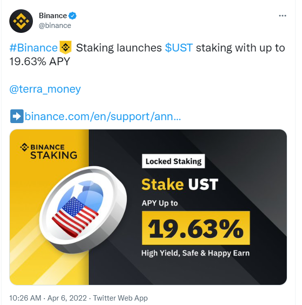 baraforatt2's tweet photo. @cz_binance Here are some of the misleading advertisements by mail and social media. You can also see in a response from support that they suggested UST was a high risk investment which contradicted the "no risk" claims in your advertisements https://t.co/BMMDeHIerr