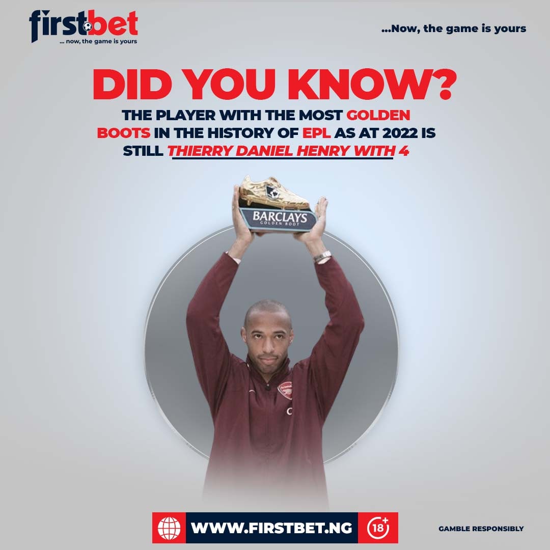 firstbetng's tweet photo. Do you see the likes of Harry Kane and Mo'Salah with 3 Golden boots each at the moment reaching the height of Henry in terms of Golden boot?
#firstbet #firstbetng #NowTheGameIsYours #sports #bets #football #fans #goldenboots #salah #kane #theirryhenry #epl https://t.co/8sD1d1NlXK