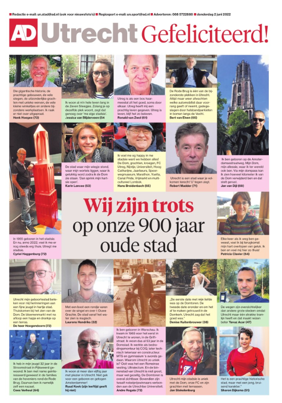 900 jaar oud maar misschien wel -in geest en uitstraling - de jongste stad van het land. <a href="/GemeenteUtrecht/">Gemeente Utrecht</a> is jarig. En wij van AD Utrechts Nieuwsblad (@redactieadun) zijn daarom vandaag nóg trotser op stad en haar inwoners. Gefeliciteerd en blijf nog zeker 900 jaar je mooie zelf.