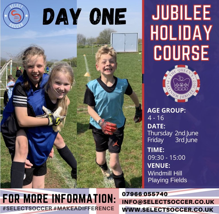 DAY ONE LETS GO… ☀️⚽️😅 Jubilee Holiday Course

Special Jubilee Celebration Competition being run today to win a free day at the summer holiday course

📞 07966055740
📧 info@selectsoccer.co.uk
💻 selectsoccer.co.uk

#SelectSoccer #MakeADifference #HolidayCourse <a href="/ClubnetsUK/">Clubnets</a>