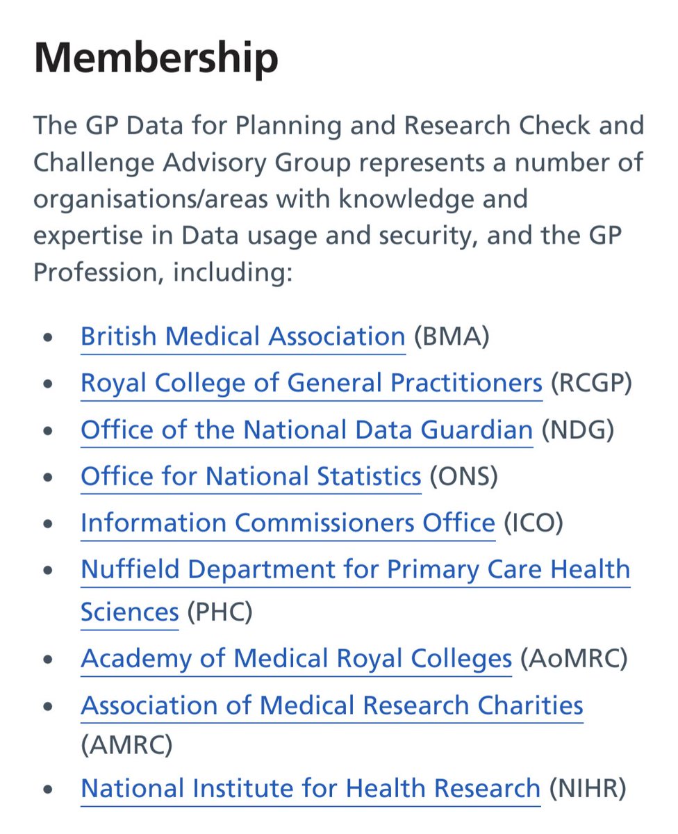 EinsteinsAttic's tweet image. ...and, a bit like @NHSEngland did after #caredotdata in 2014*, they&apos;ve created some &quot;advisory groups&quot;.

You can read the #TermsOfReference and published &apos;Action notes&apos; for the &apos;#GPData #Check and #Challenge Advisory Group&apos; here:

digital.nhs.uk/data-and-infor…

__
*Check who&apos;s missing: