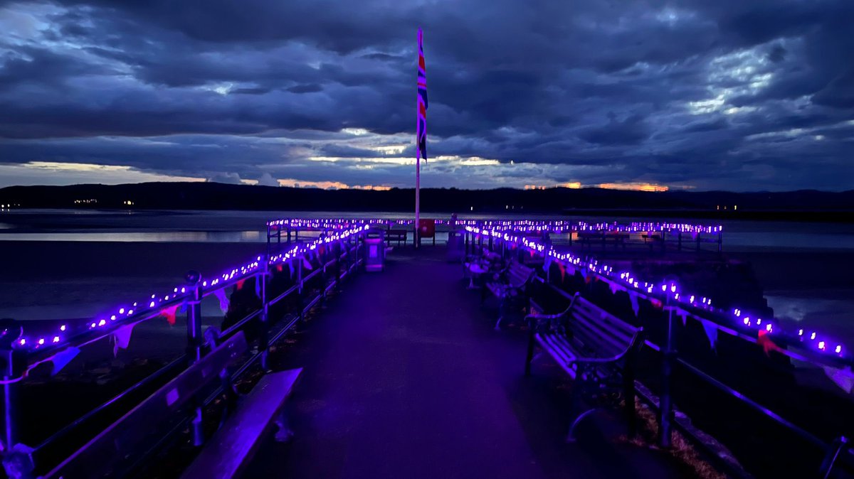 ArnsidePc's tweet photo. Arnside pier with Jubilee lights to celebrate the Platinum Jubilee 👑

Official switch on at 8:45 pm tonight https://t.co/VbLdVgDZOT