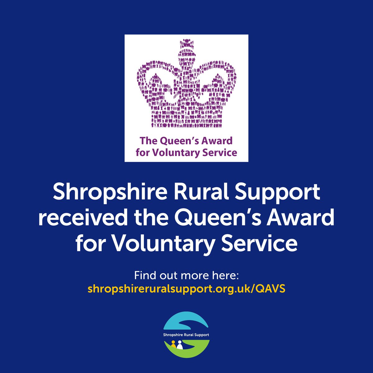 So proud of our Queen's Award for Voluntary Service in this Jubilee year. More detail go to shropshireruralsupport.org.uk/qavs/
