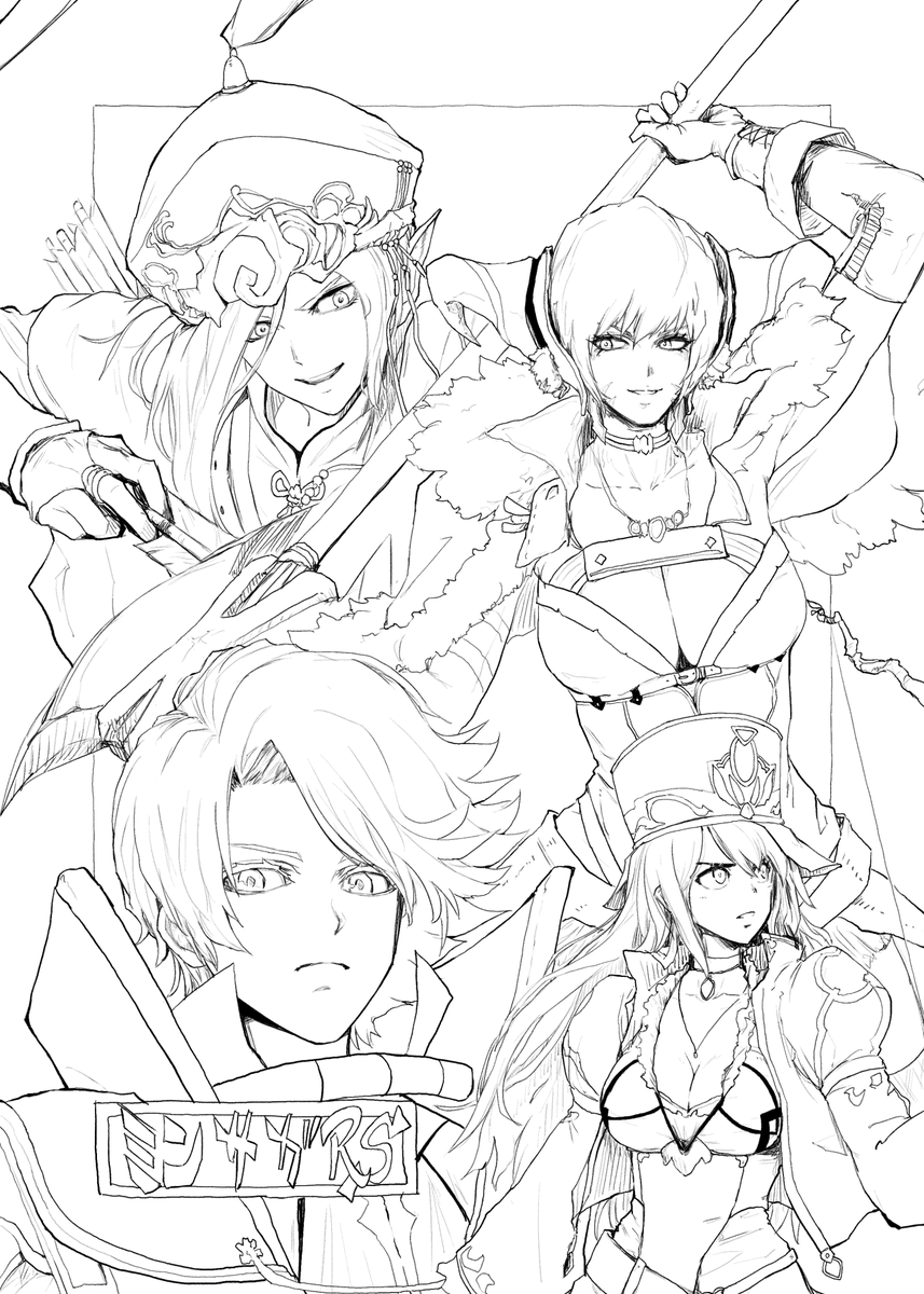 fuluyano's tweet photo. 「アルベルト、クローディア、シフ、ジャミル」

ミンサガ、ロマサガRSより

アニバーサリーと言う事でたまには段階的に上げるのも良いのではと線画UP🐮…本当は逆でしょうけど積極的に気にしない事にします🫡丁寧線画だしね！

＃サガ絵 #ミンサガRS https://t.co/TLpThhvLok