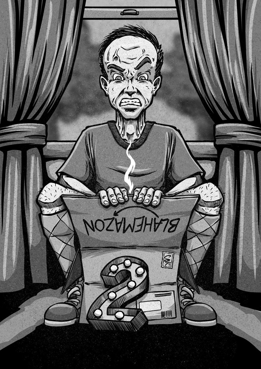 saltmarsh's tweet photo. Back on the @DaftLimmy improv illustration train! Today we have “man orders expensive TV, but is delivered 2” (sic). Also back to greyscale! #Craig #TV #ShitInABox https://t.co/NNrkMMkbgC