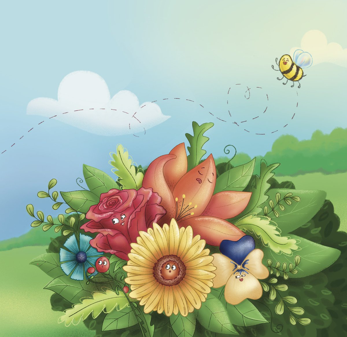orichalbaud's tweet photo. This page was not part of one book I illustrated, it only made it to the sketches!😅 I liked it so much that I finished it, it would be a shame not to share it!🥰 it kind of reminds me Alice in Wonderland flowers!#kidlitart #kidlitillustration #childrensbookillustration https://t.co/GFG3IKXIsg
