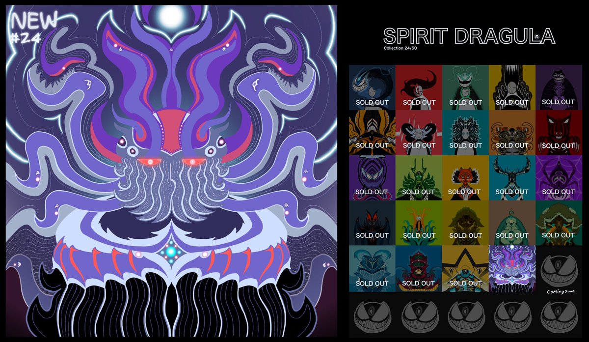 DragulaEye's tweet photo. SPIRIT DRAGULA COLLECTION🧿🐙🧿
New Drop Update #24/50 item

Starting price 15$ - 25$  🔥
Available on @crypto.com 

https://t.co/H2kqlilbja

#CRO #cro #crofam  #cryptonft #FFTB #NFTdrop #nftcrypto #NFTcryptoart #NFTTHAILAND #NFTCommmunity https://t.co/8NnG3tADDU