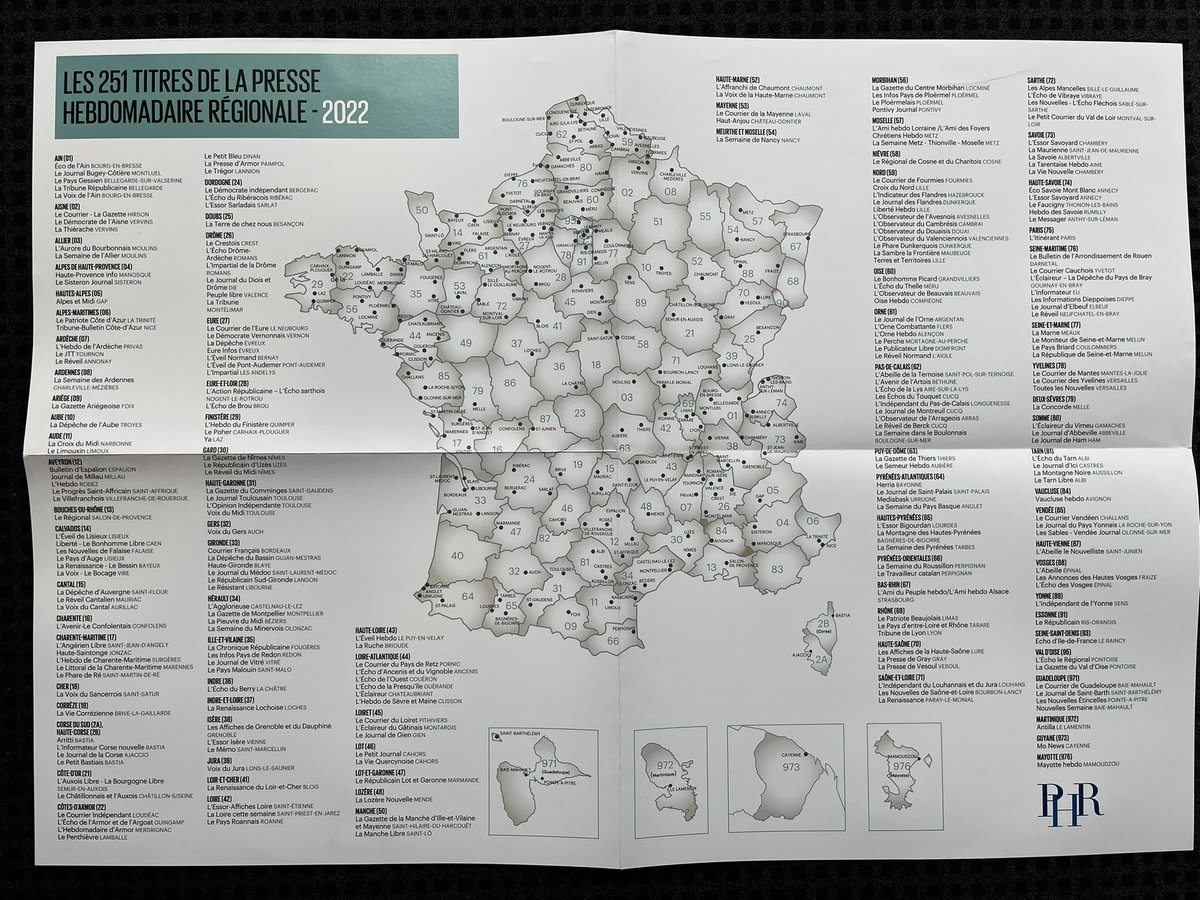 CyrilPetit's tweet photo. Voici la carte à jour des hebdomadaires régionaux en France. La #PHR, tient son congrès à Aix-les-Bains. Elle représente 251 titres et 22 millions de lecteurs (dont 11 millions sur papier). https://t.co/UXnE8iSw8V
