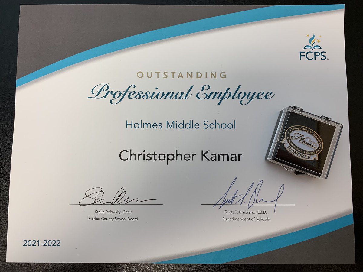 Incredibly grateful to my staff, principal, FCPS leadership, and the entire school community for this honor! Looking forward to formally celebrating with my colleagues from across the district at the Honors Gala next week! 🙏