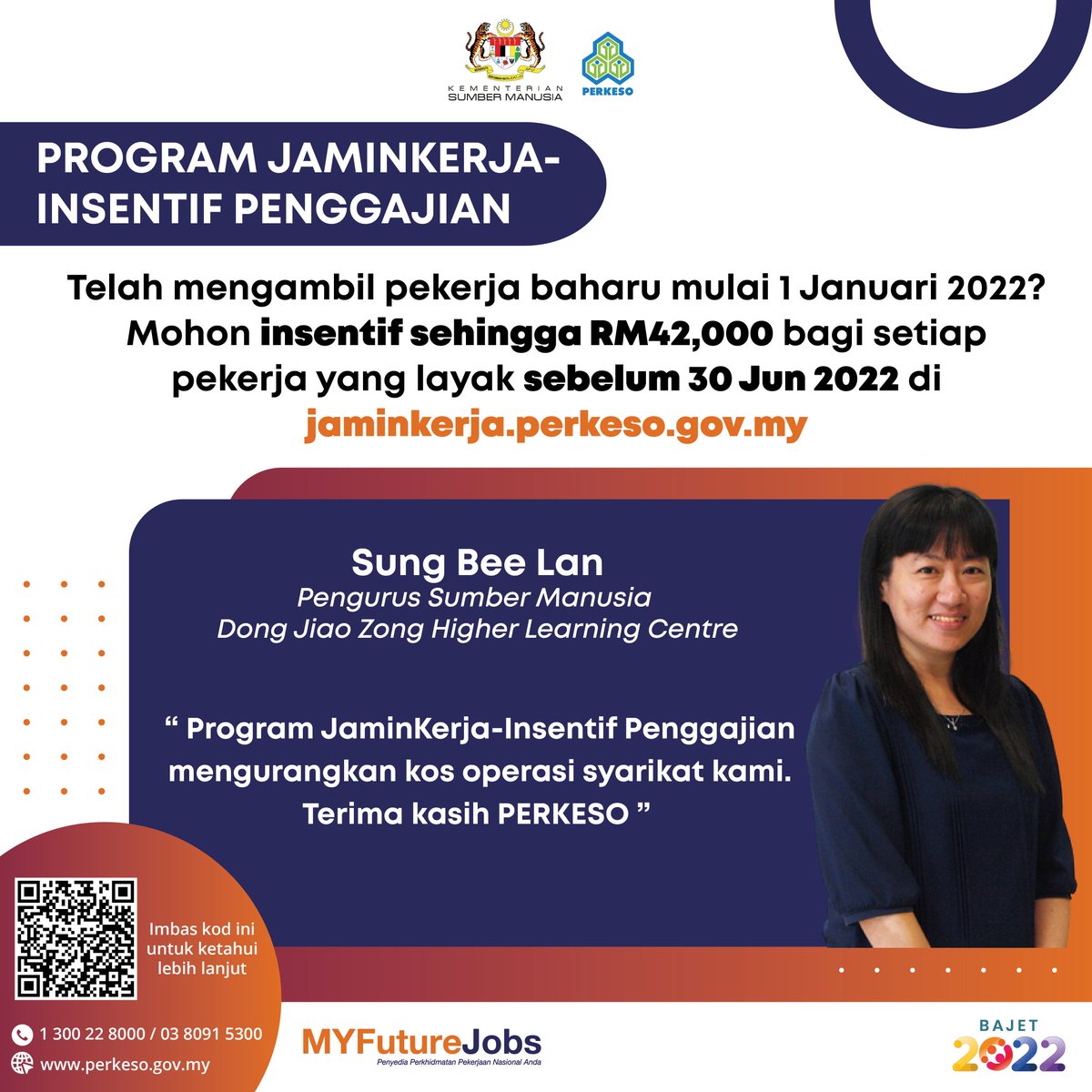 DrAzmanAziz's tweet photo. Saya menyeru kepada majikan yang telah menggajikan pekerja tempatan baharu mulai 1 Januari 2022 untuk mengemukakan permohonan Program #JaminKerja - Insentif Penggajian di https://t.co/azVMFQrBqy sebelum 30 Jun 2022. Insentif sehingga lebih RM40,000 menanti bagi setiap seorang. https://t.co/zvdE9M50b6