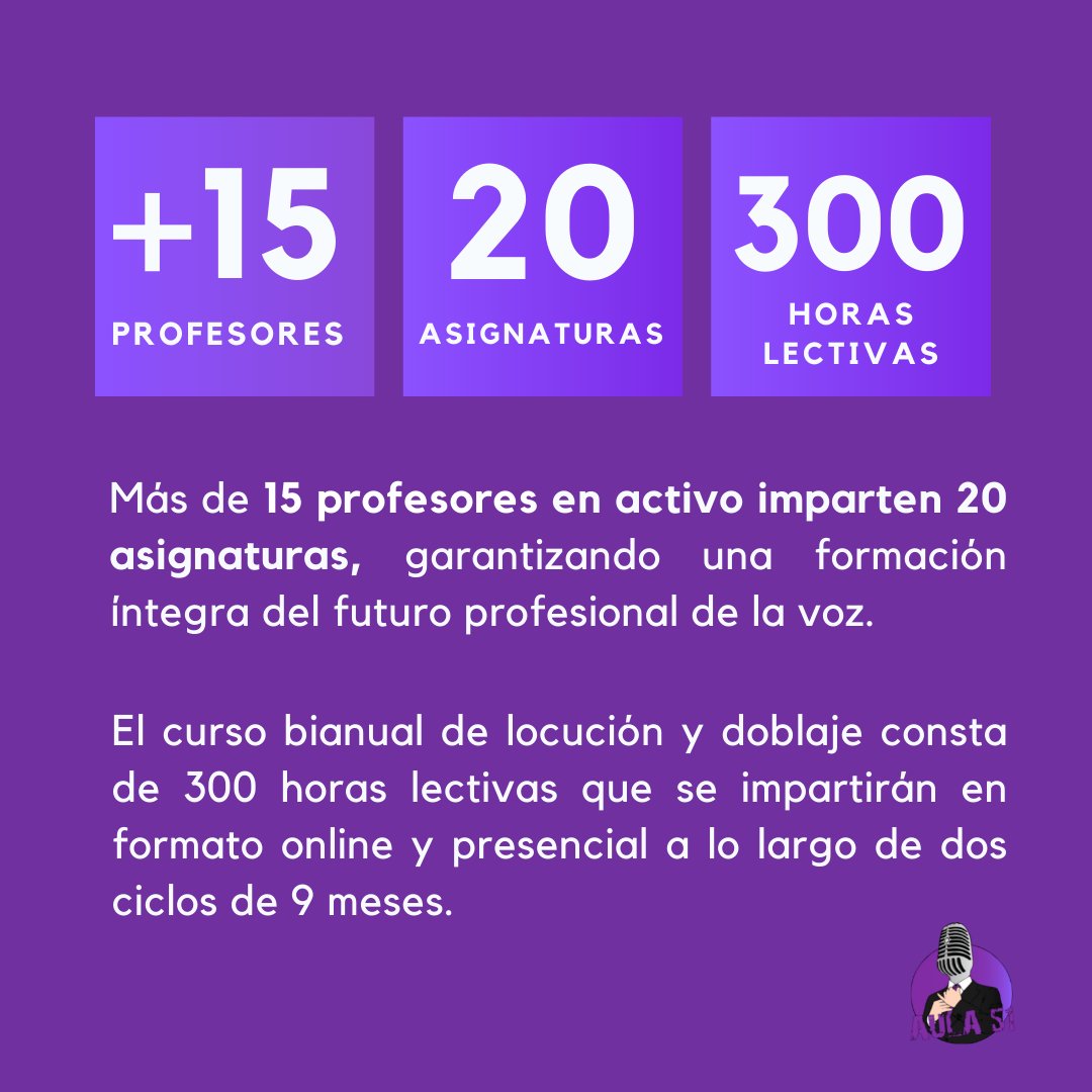 Aula512's tweet photo. 🎙️Curso BIANUAL -  Locución y Doblaje (NUEVAS FECHAS)

Grupo 1: 14 de Junio (16:00 a 20:00)
Grupo 2: 17 de Junio (16:00 a 20:00)

⏰ +300 horas lectivas.
📚 +20 Asignaturas.
🗣 +15 Profesores.

Para más información:
📞 91 426 88 40
🌐 https://t.co/rtQa11hZHd
✉️ info@aula-51.com https://t.co/KOHRIgt9z6