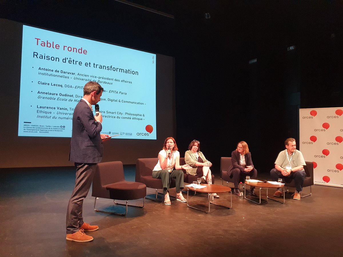 Sandrademoulin's tweet image. Lancement 1ere table-ronde du 19eme colloque @ARCES_News sur raison d&apos;être et transformation #comresponsable #ARCES2022
