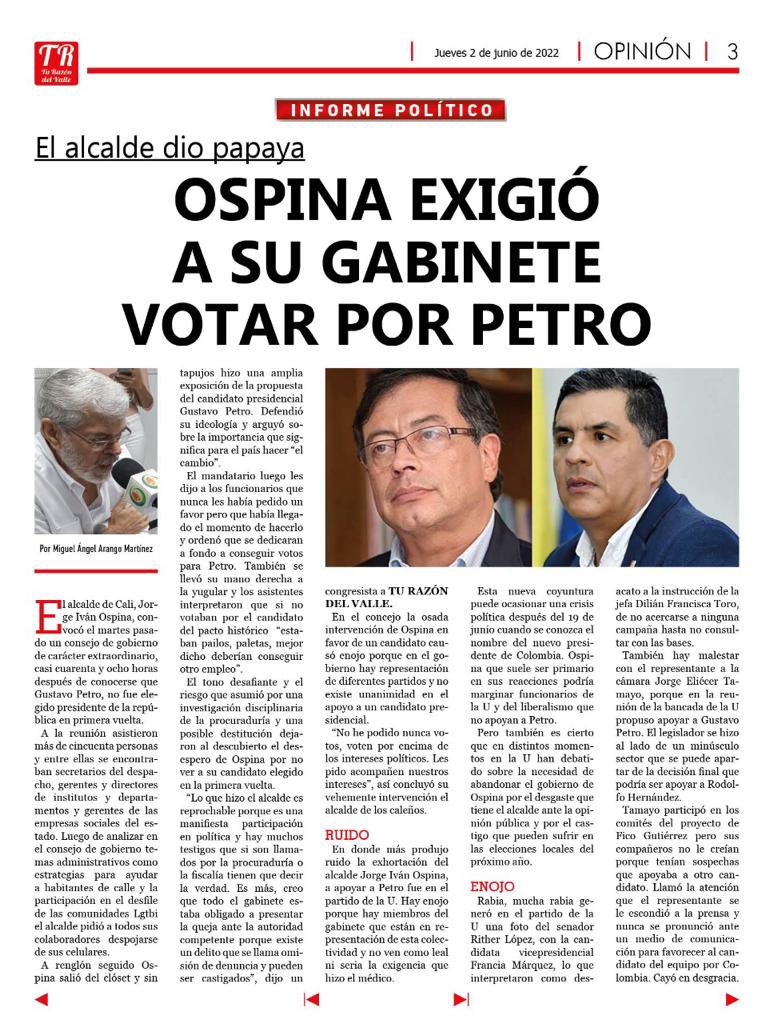 gabrieljvelasco's tweet photo. Muy grave la denuncia de Miguel Ángel Arango. La participación de Jorge Iván Ospina en política ha sido constante, parece que ya terminó de perder el pudor y va de frente con Petro. Cali está pasando por un momento lamentable.

De nuevo pido a la @PGN_COL revisar el caso Ospina. https://t.co/OIGMwV96cJ