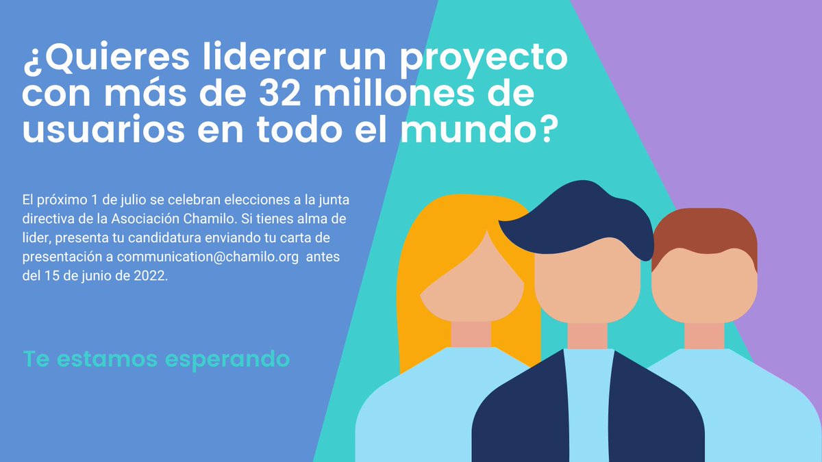 ¿Quieres formar parte de la junta directiva de Chamilo? El próximo 1 de julio se celebran elección y tienes hasta el 15 de junio para presentar tu candidatura.