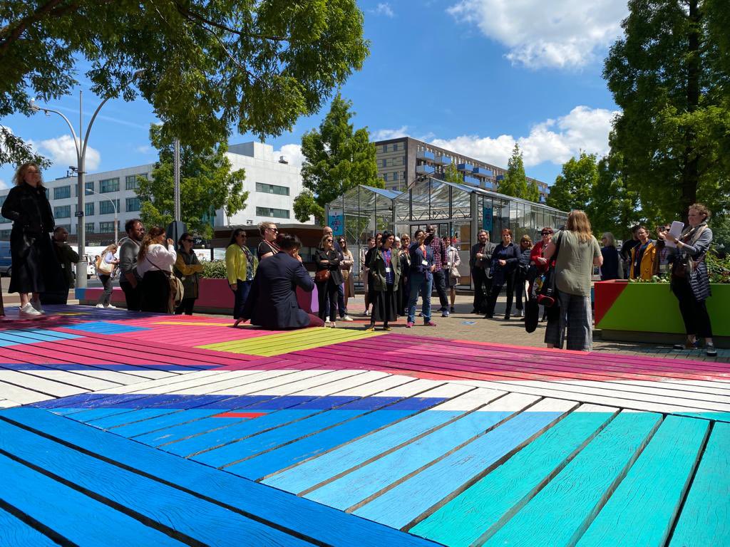 AccessCulture's tweet photo. At plein ‘40-‘45 with @SAMA where they created the artwork Surround Sound together with the neighbourhood for #access in Amsterdam #urbact #cultureforall #endevent https://t.co/qGY4MhAQED