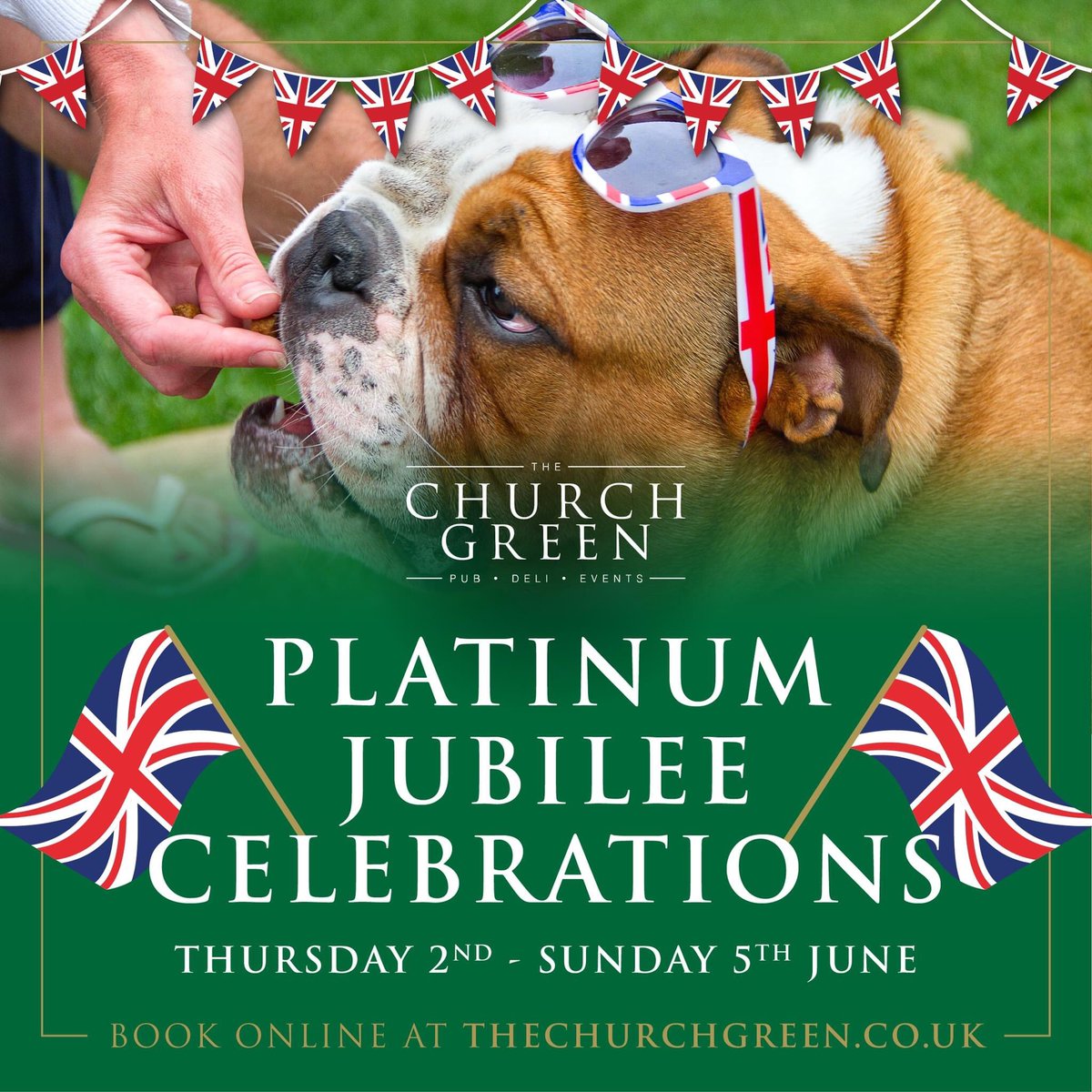 TheChurchGreen's tweet photo. Oh hi… long weekend #Jubilee ready and lashings of Pimms and @BLOOMGin #pizza #pubmenu #dogfriendly https://t.co/C3niibc4pa