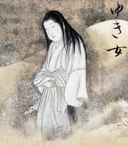 ONIPROJECT1's tweet photo. The Yuki-onna (雪女) looks like a beautiful tall woman, long-haired, inhumanly pale and sometimes even transparent skin; when she appears at night in the snow she blends in with the landscape. In spite of his inhuman beauty, his eyes cause terror in mortals. https://t.co/d8nvAntwqk