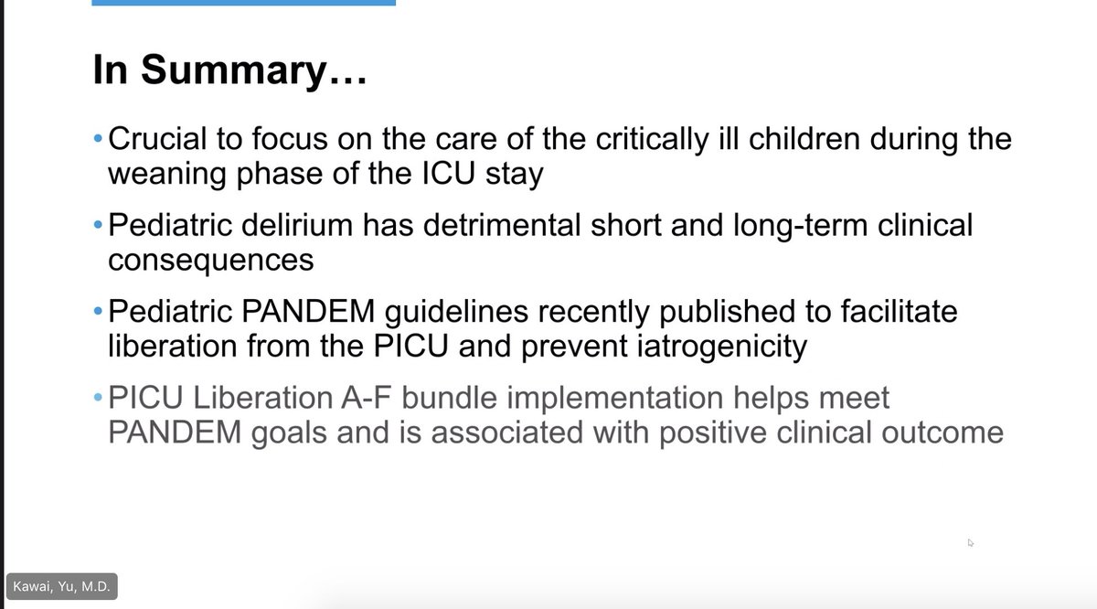 |Great presentation and discussion by <a href="/ykawai19/">PICU - Yu Kawai, MD</a> from <a href="/MayoClinicKids/">Mayo Clinic Children's</a> with 🇦🇪UAE  #PedsICU 
Informative Review on Pediatric ICU Liberation <a href="/SCCM/">SCCM</a> 

Reminder for your summary of delirium: learnpicu.com/neurology/deli…
