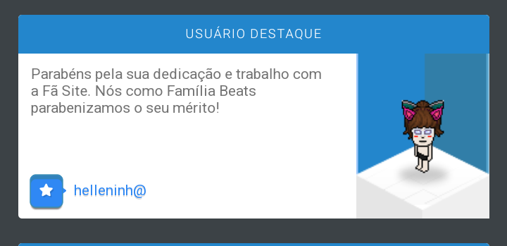 Obrigada <a href="/FsBeatsHabbo/">BeatsHabbo 🎧</a> pelo meu destaque . Quem me conhece sabe o quanto amo o conteúdo e me dedico de todo o coração ❤️ Estou feliz!😍