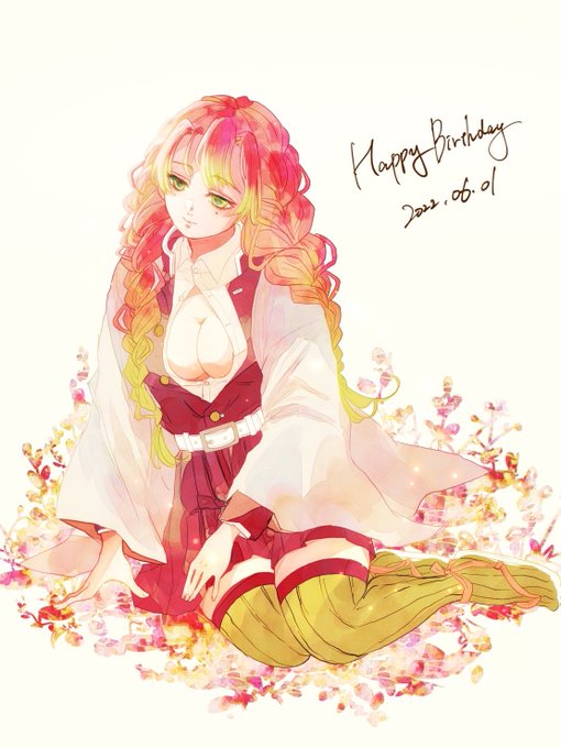 こめぽさんがTwitterに投稿した甘露寺蜜璃(鬼滅の刃)のイラスト。