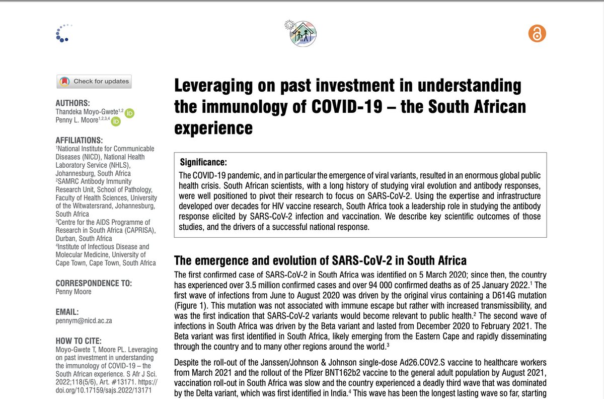 Good to see this commentary published on how leveraging on our past experience in HIV research has led to our understanding of COVID-19 virology and immunology!

sajs.co.za/article/view/1…