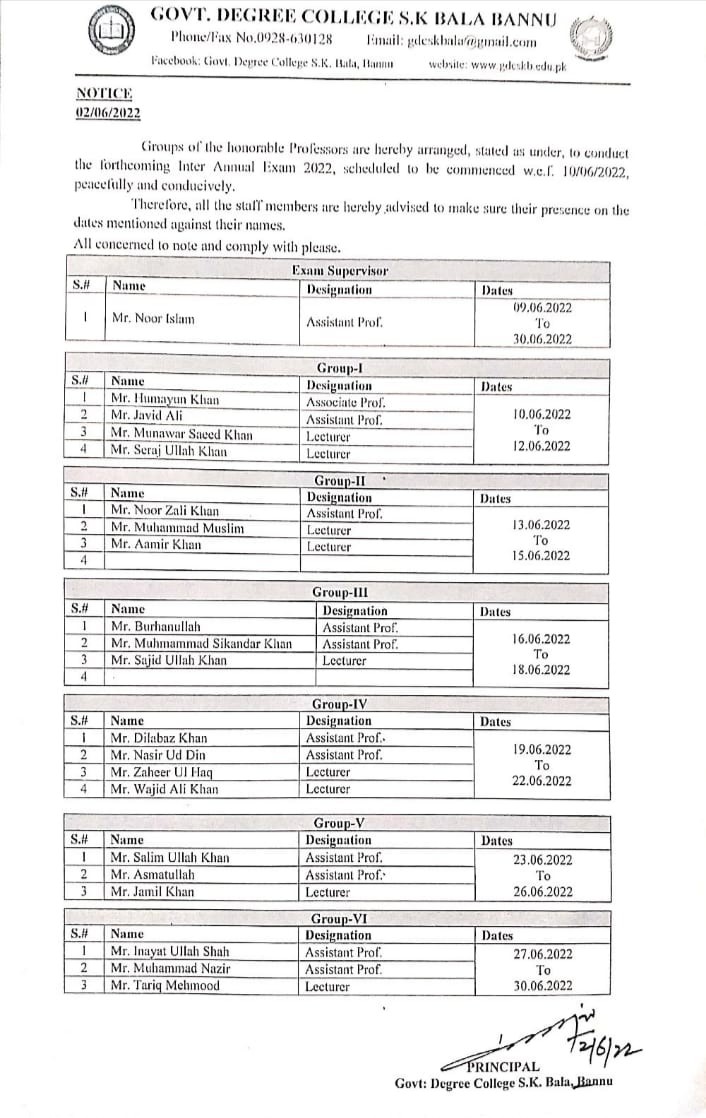 College intermediate exam supervision...