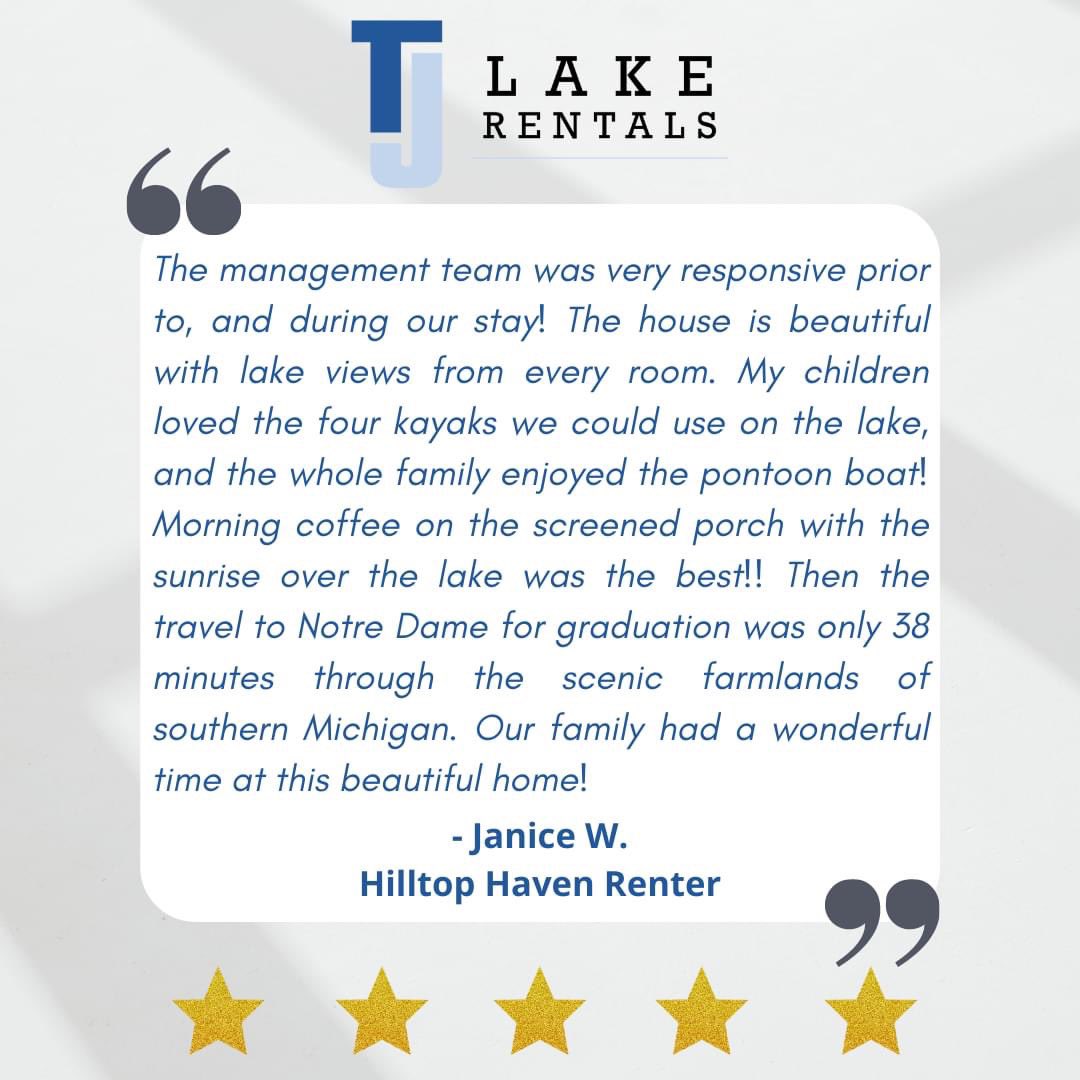 Hilltop Haven might not be our closest rental to Notre Dame, but it sure is worth the trip!🤩☘

‼ Check out Hilltop Haven HERE: vrbo.com/2738431 ‼

#tjlr #swmichigan #lakerentals #lakelife #vrbo #airbnb #NotreDame #fightingirish #unionmichigan
