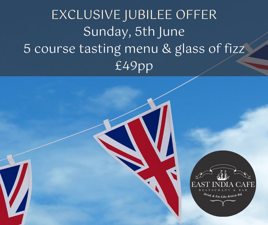 eastindiacafe's tweet photo. Come and enjoy a 5 course tasting menu with a glass of fizz celebrating the queens jubilee and enjoy some great Raj inspired cuisine. Our exclusive Queens Jubilee menu is now on our website.

#michelinguide #eastindiacafe #finedining #cheltenham #indianfood #cheltenhamfood https://t.co/EGbi37o9LJ