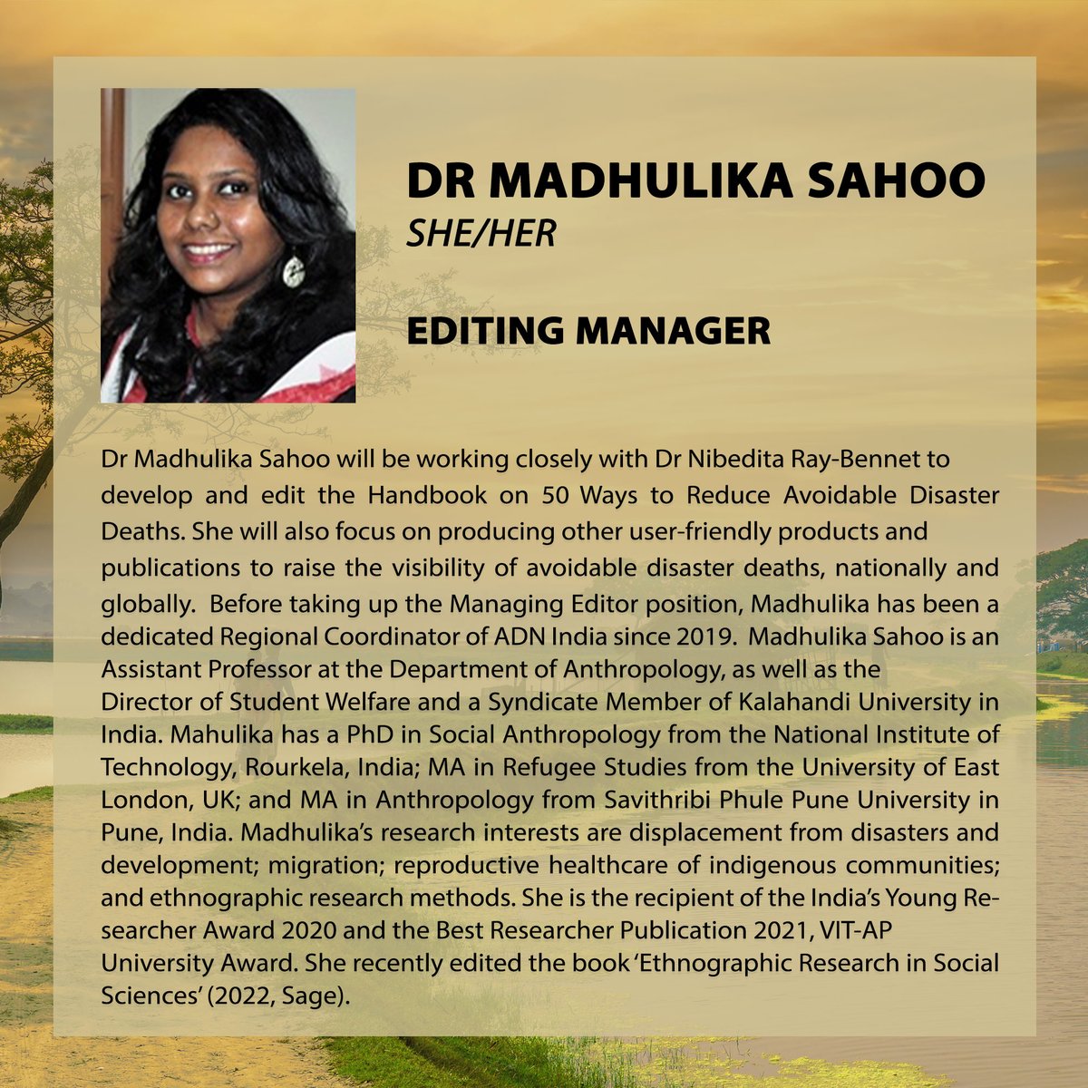 AvoidableN's tweet photo. @madhulika01 is the Managing Editor of ADN. Before taking up the Managing Editor position, Madhulika has been a dedicated Regional Coordinator of ADN India since 2019. https://t.co/5MFUKzVPh9