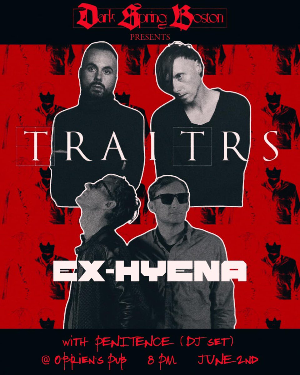 Tonight Allston is coated in a glowing shade of black as <a href="/HyenaEx/">Ex-Hyena</a> perform live <a href="/OBriensPub02134/">O'Brien's Pub Presented by Night Star Convenience</a> with <a href="/traitrs/">TRAITRS</a>, presented by @boston_dark. 

Info: facebook.com/events/5005994…