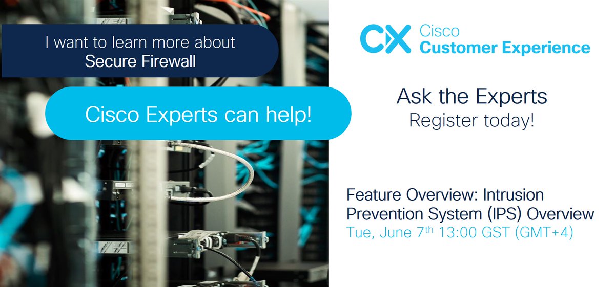 CiscoCommunity's tweet photo. Join ✅ https://t.co/R0TzI83Uhw this #ATX to explore the Intrusion Prevention System (IPS) on #Cisco #SecureFirewall. Get an expert walkthrough of decoders and pre-processors, the Snort engine and the Snort 3 benefits as well as the different IPS policy components. https://t.co/1TpobeEaS9