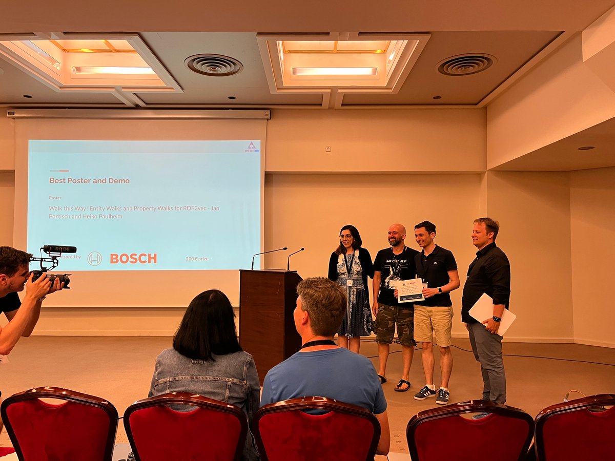 <a href="/heikopaulheim/">Heiko Paulheim</a> and <a href="/JanPortisch/">Jan Portisch</a> get the best poster  award! #eswc2022