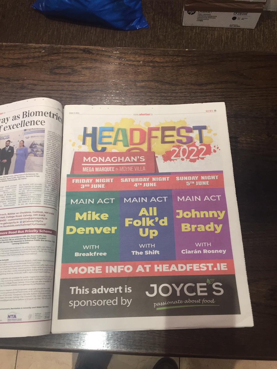 HeadfestGalway's tweet photo. Look! We got a mention in today's @galwayad,with huge thanks to Joyce's Supermarkets! Thanks also to Keith Finnegan for taking time to chat to our Aisling this morning too!
#livemusic #countrymusic #thingstodoingalway
@ThisIsGalway @CountyGalway @GalwayGaillimh @GalwayTalks https://t.co/ja5SONHjnX
