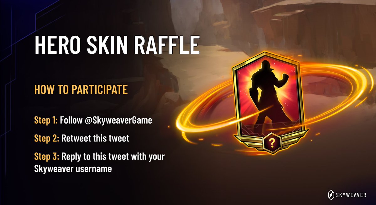 ✨ LAST HERO SKIN RAFFLE ✨ Get one last chance to win a rare & tradable Hero Skin by following these 3 steps! #skyweaver 1. Follow @SkyweaverGame 2. Retweet this tweet 3. Reply to this tweet w/ your Skyweaver username A winner will be randomly selected on Monday, June 6th!