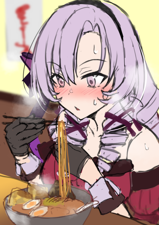 hyakumantenbara salome 1girl noodles chopsticks holding chopsticks solo gloves blush  illustration images