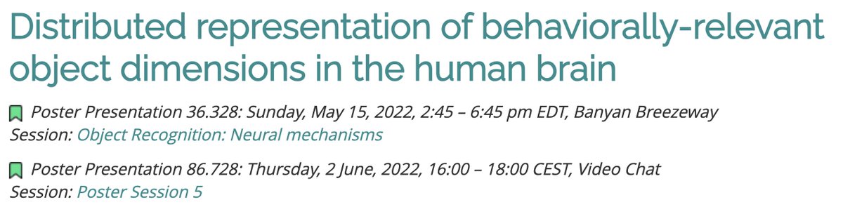 Missed us at #VSS2022 in Florida? We'll present again virtually today (9 am ET, 4pm CEST, poster session 5) on brain representations of object dimensions underlying perceived similarity.