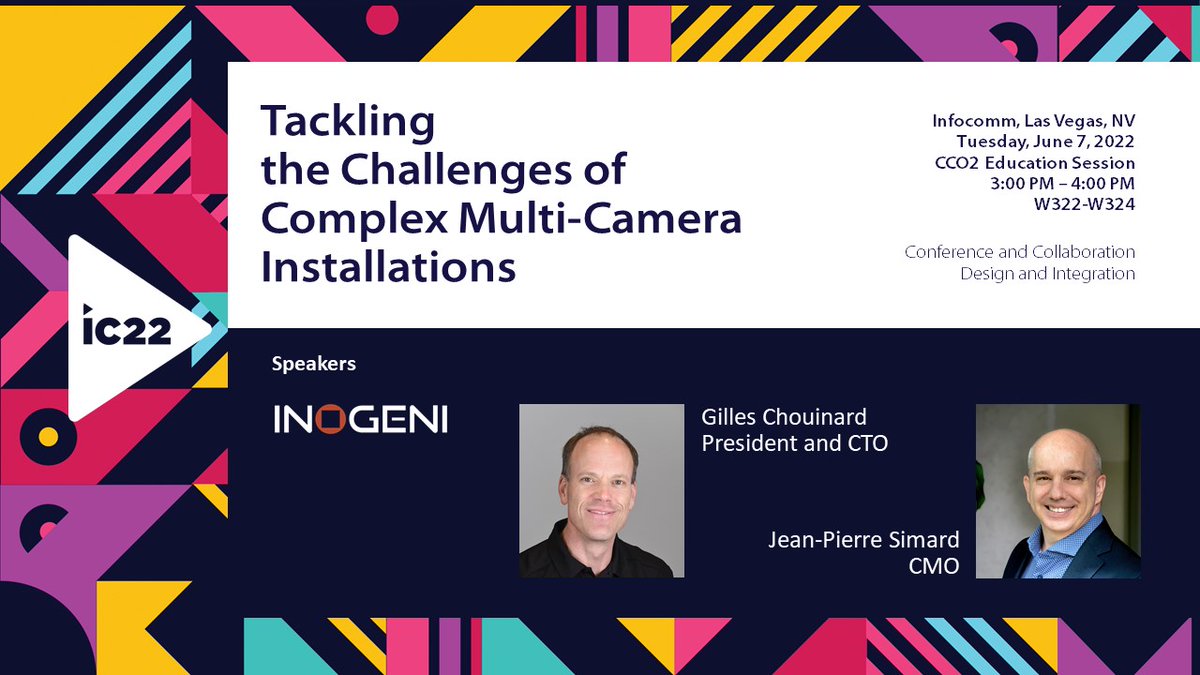 #avtweeps... Having trouble with complex multi-camera installations? The team at INOGENI has you covered with an educational session on June 7, from 3:00 p.m. to 4:00 p.m at <a href="/InfoComm/">InfoComm</a>.

Don't miss out: infocommshow.org/infocomm-2022/…