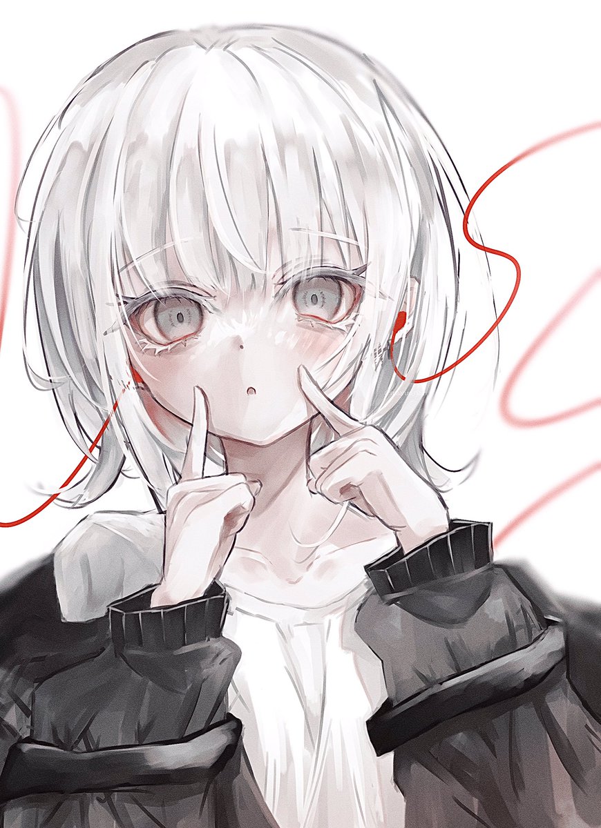 1girl solo white hair looking at viewer jacket white background shirt  illustration images