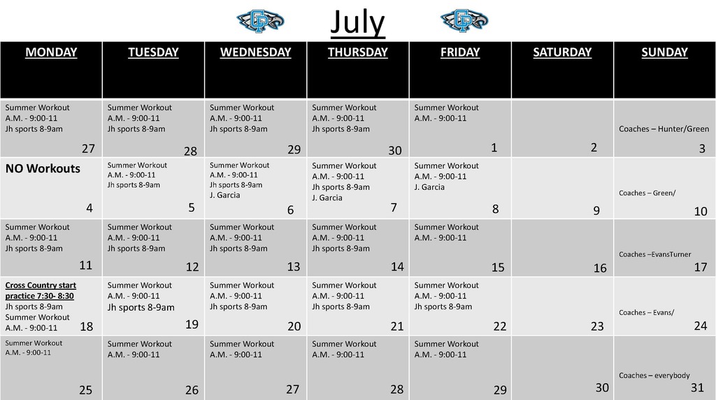 EaglePride247's tweet photo. EAGLE SUMMER WORKOUT SCHEDULE! Please see the attached work out calendar. https://t.co/K96SFE8q0C