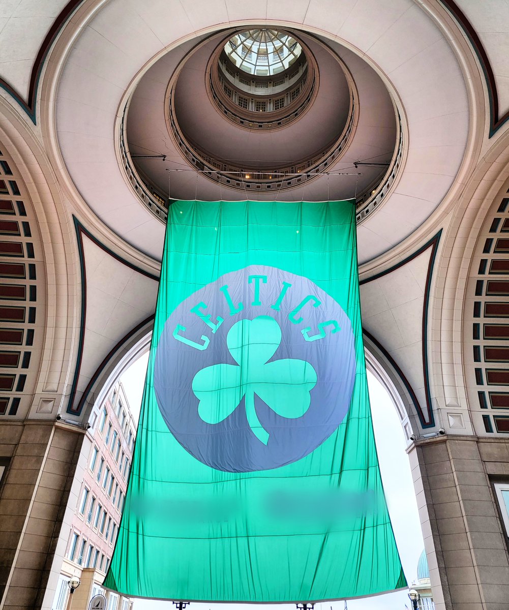A giant Celtics flag hangs below the Boston Rowes Wharf rotunda today for The NBA Finals.

☘