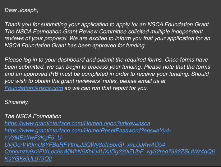 Congrats to <a href="/WCHP_GS/">Waters College of Health Professions</a> grad student, <a href="/Jdvondo/">Joe Vondrasek</a>, for being awarded a <a href="/NSCA/">NSCA</a> grant for his MS thesis! We’ll be investigating a potential strategy for supporting cardiovascular health in lifters, which is often an afterthought among the big/strong folk. With <a href="/DrGregGrosicki/">Greg Grosicki</a> <a href="/AusRob_PhD/">Austin Robinson</a>.