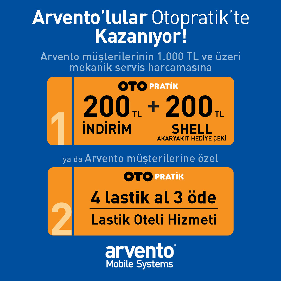 ArventoMobile's tweet photo. Arventolu’lar Otopratik’te Kazanıyor!

Arvento - Otopratik iş birliği ile gerçekleştirilen kampanyalar ile Haziran ayı süresince siz de indirim fırsatlarından ya da ücretsiz lastik hizmetlerinden yararlanın, Arvento’lu olmanın tadını çıkarın! https://t.co/qDuCAluweJ