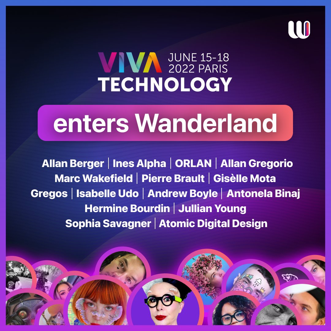 📢 This year <a href="/VivaTech/">VivaTech</a> enters the #AR #Metaverse for the first public preview of #Wanderland 🤩

We're excited to announce this partnership with an incredible lineup of internationally renowned artists: 

<a href="/ORLANofficial/">ORLAN</a> <a href="/inesalpha/">⍤ iηες αlρhα ⍤</a> <a href="/allanberger/">allanberger/ 🐙</a> <a href="/allangregorioph/">Allan Gregorio</a> <a href="/mrm_design/">Marc Wakefield: - WXR</a>... ⬇️